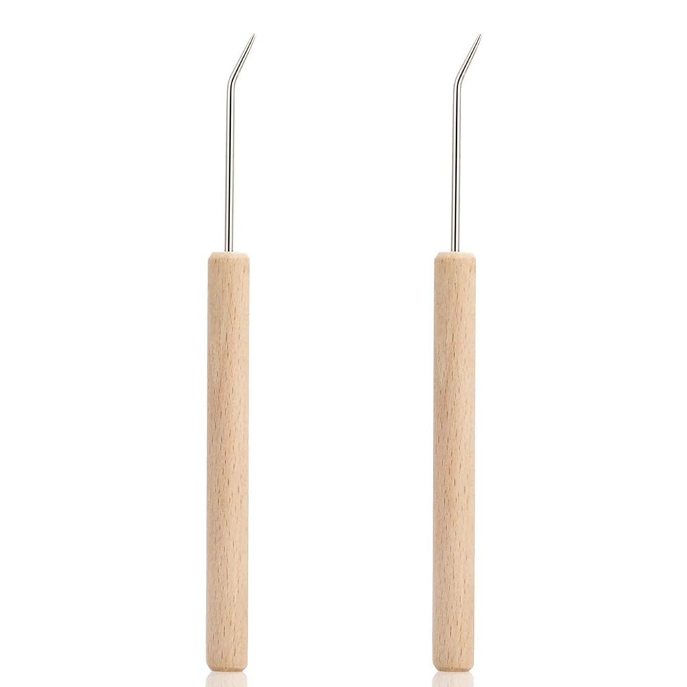 Loom Crochet Hook Set 2 Pcs - Knitting Loom Hooks with Ergonomic Handles, Natural Beech Wood Crochet Hooks for Knitting Loom Crafts, Yarn Wool Tools