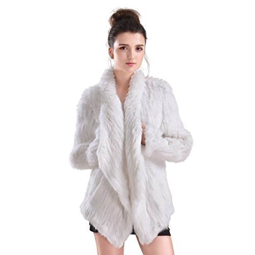Vemolla Women's Genuine Knit Rabbit Fur Coat Jacket Outwear with Pocket