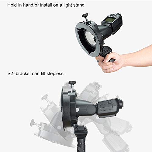 Godox S2 Bracket S-Type Speedlite Bracket Bowens Mount for Godox V1 AD200Pro AD400Pro AD200 and Other Flashes, Precise Tilt Control, Large Handle, Integrated Umbrella Mount with Pergear Diffusers