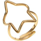 OIDIMS Hollow Lucky Stars Open Statement Rings for Women Adjustable Stackable Wedding Band Knuckle Finger Ring Stainless Steel Minimalist Comfort Fit Good Luck Friendship Promise Jewelry for Her