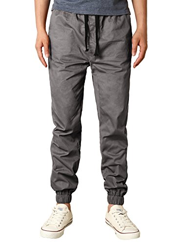 HEMOON Mens Regular Fit Twill Chino Harem Jogger Pants Medium P06-Dark Grey