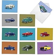 The Best Card Company - 10 Blank Note Cards Boxed (4 x 5.12 Inch) - All Occasion Notecards, Vehicles and Cars - Vintage Vehicles M4182OCB-B1x10