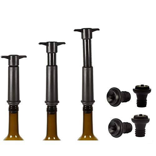 Wine Saver Pump Preserver with 4 Vacuum Bottle Stoppers,Original United Saver with Reusable Rubber Stoppers - Black