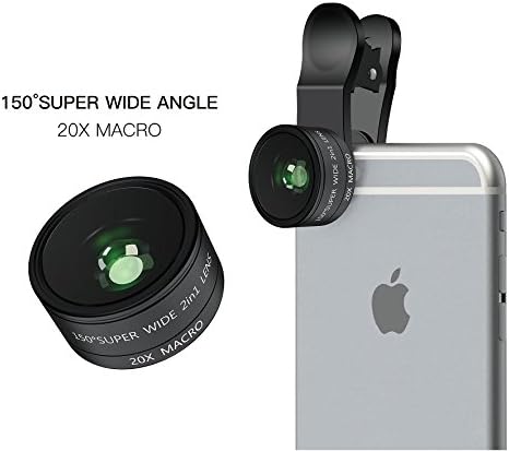 150 Wide Angle Lens for iPhone, Smartphone, Samsung. 20X Macro Lens With Clip for Smartphone, iPhone, Samsung. 2 in 1 High Definition, Anti-Reflection Lens Lens with Clip for Smartphone