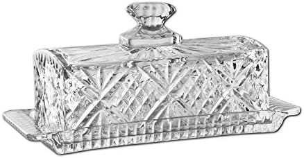 Godinger Dublin Covered Butter Dish, Crystal Glass Table Serving