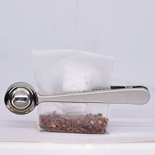 Coffee Grinder Cleaning Brush with Coffee Scoop with Clip, Heavy Wood & Natural Bristles & 304 Stainless Steel Spoon Espresso brush Accessories Measuring Scoop with Bag Clip Coffee Tool for Barista