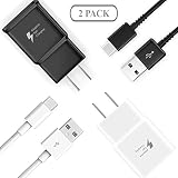 TT&C Adaptive Fast Wall Charger with USB Type-C Cable Compatible with Samsung Galaxy S8/S8 Plus/ S9/ S9+/ S10/ S10 Plus/Note 8/ Note 9 (2-Pack 1xBlack + 1xWhite)