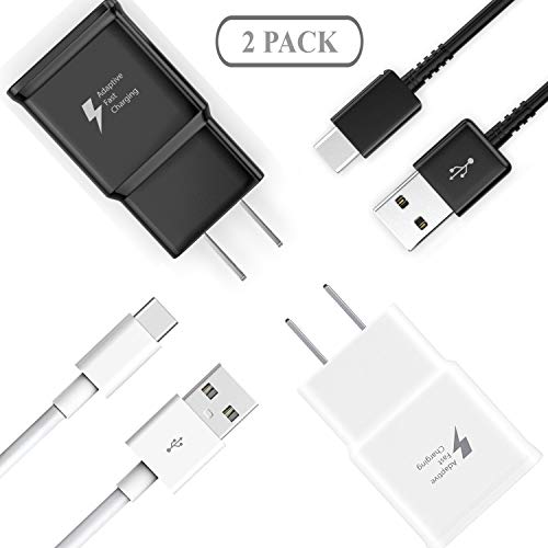 TT&C Adaptive Fast Wall Charger with USB Type-C Cable Compatible with Samsung Galaxy S8/S8 Plus/ S9/ S9+/ S10/ S10 Plus/Note 8/ Note 9 (2-Pack 1xBlack + 1xWhite)