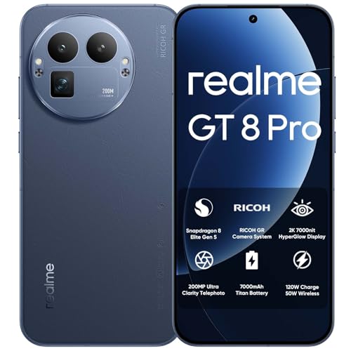 realme GT 8 Pro Smartphone 5G Snapdragon 8 Elite Gen 5, 12GB + 256GB, 144Hz 6.79" QHD+ AMOLED Display, 7000mAh Battery and SuperVOOC 120W/Wireless Charging 50W, 200MP + 50MP IMX906 + 50MP, Blue