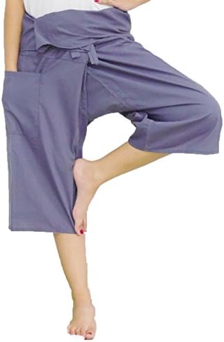 Loong cha's Men Women Fisherman Yoga Pants 3/4 Length Waist 50 Inches Toray (Dark Grey)