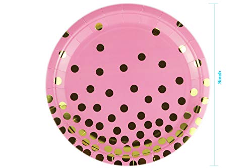 Ottin Pink and Gold Party Dinnerware 24 Guests Paper Plates and Napkins Sets Disposable Dinnerware for Wedding Birthday Weekend Party Supplies Celebrations (Pink with Gold Foil Dots, 24 guest) - Thumbnail 5