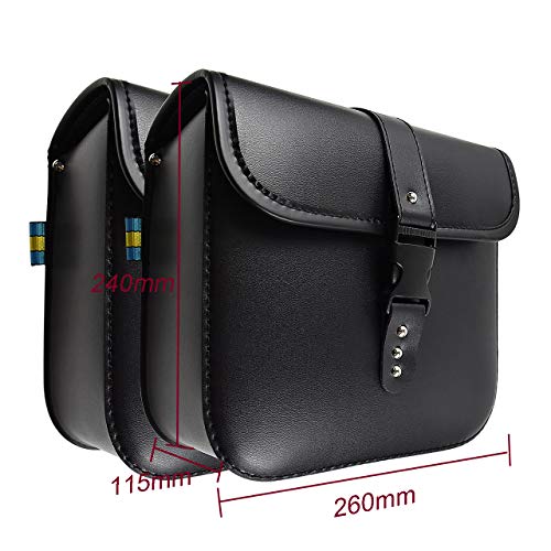 Rebacker Motorcycle Saddle Bag Universal for Harley for Honda for Yamaha Cruiser PU Leather Tool Bag Panniers,Black - Thumbnail 6