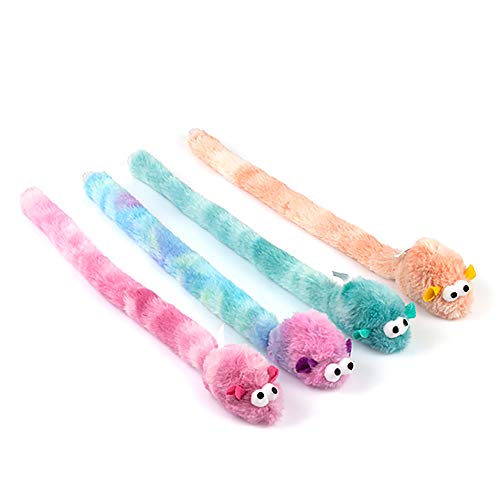 Chiwava 4 Packs 15 Inch Long Soft Plush Cat Toys Mice with Bell Rustle Sound Small Mouse Activity Interactive Toy