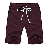 Janmid Men's Linen Casual Classic Fit Short (L, Wine Red)