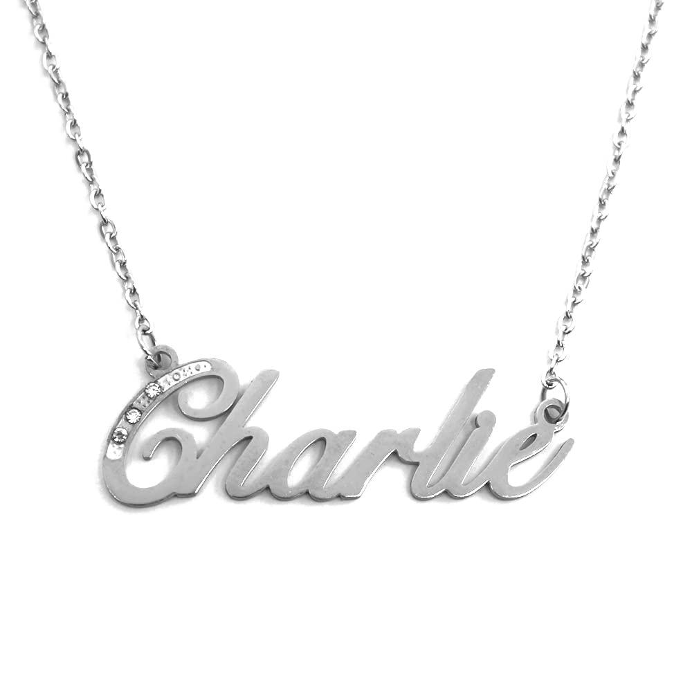 Kigu Name Necklace Charlie - Silver Tone - Custom Name Necklace - Personalised Jewellery for Ladies- Customised Jewellery for Girls- Custom Pendant Charlie