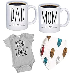 Pregnancy Gift Promoted to Mommy – Promoted to Daddy 11 oz Mug with Silver Text – Top Mom and Dad Gift Set for New and…