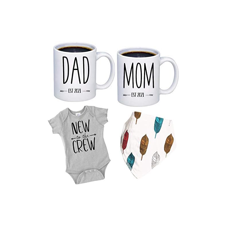Pregnancy Gift Promoted to Mommy – Promoted to Daddy 11 oz Mug with Silver Text – Top Mom and Dad Gift Set for New and…
