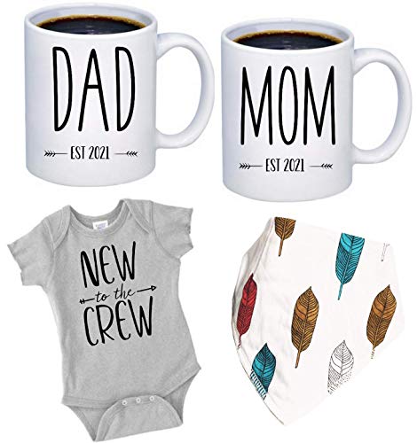 Pregnancy Gift Promoted to Mommy – Promoted to Daddy 11 oz Mug with Silver Text – Top Mom and Dad Gift Set for New and…