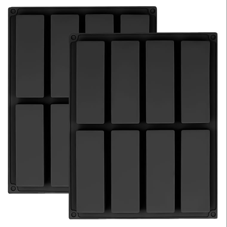 2PCS Cereal Bars Baking Mould Silicone, 8 Cavities Rectangular Silicone Mould, Cereal Bar, Energy Bar Maker, Baking Mould for Truffle, Brownie, Cornbread, Cheesecake and Soap