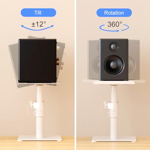 suptek Desktop Speaker Stand (2-Pack) - Universal Table Shelves for Bookshelf Speakers (White, SDM001TW)
