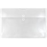 JAM PAPER Plastic Envelopes with Button &amp; String Tie Closure - Large Booklet - 12 x 18 - Clear - 3/Pack