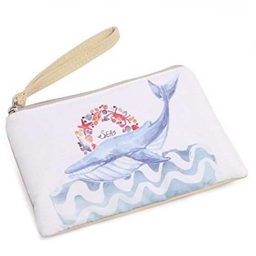Women and Girl Retro Canvas Coin Purse Zipper Pouch Wallet for Cash, Bank Card, Passport, Coin (Whale)
