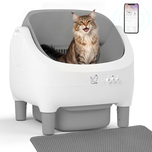 Citylife Automatic Cat Litter Box with APP Control, Extra Large Self Cleaning Litter Box for Multiple Cats, Open-Top Odor-Free Electric Kitty Litter Boxes，White XX-Large