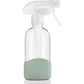HOMBYS 8 Oz Empty Clear Glass Spray Bottles with Silicone Sleeve Protection Refillable Containers for Cleaning Solutions, Ess