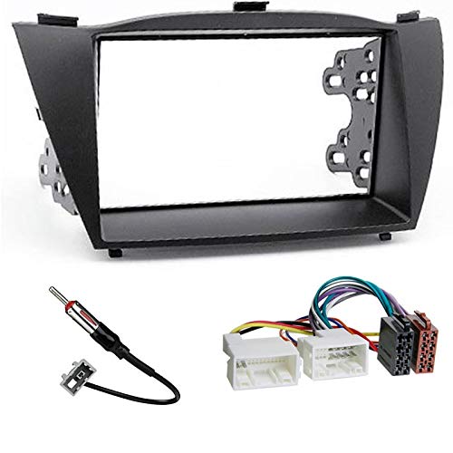 Sound-way Single DIN Car Radio Frame Installation Kit, 2 DIN Front Panel Frame with Mounting Holders, ISO Connector Cable, Antenna Adapter, compatible with Hyundai IX-35 / Tucson IX 2010