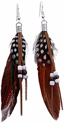 Mother's Day Gift, Muranba Vintage Bead Tassel Feather Earrings Fashion Tassel Dangle Earrings Jewelry (Brown)