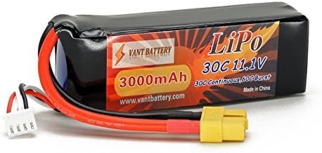 11.1V 3000mAh 3S Cell 30C-60C LiPo Battery Pack w/ XT60 (XT-60) Connector Plug (Airplane Helicopter Quadcopter Multirotor Drone UAV FPV 3S3000-30-XT60 EFLB30003S30) by Vant Battery