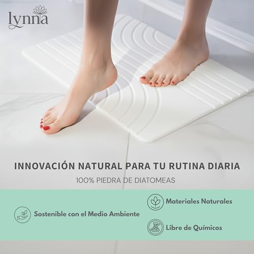 Lynna Diatomite Bath Mat - Quick Drying and Non-Slip - Diatomite Stone Bath Mat for Shower Exit - Eco-Friendly and Durable Mat - Modern Design (White)
