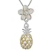 Sterling Silver with Yellow Gold Plated Accents Plumeria Dangling Pineapple Pendant Necklace, 16+2