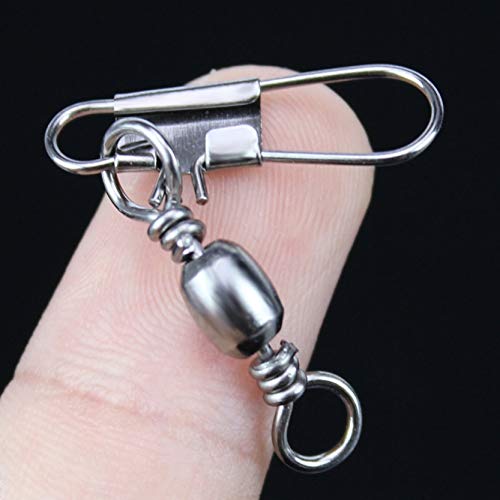 Helonge 50 Pcs Fishing Barrel Swivel with Safety Snap Interlock Snaps Connector, 22 to 55 Lb(#3#6#10#14) (55lb/25kg 49mm) - Thumbnail 2