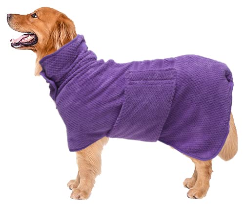 Geyecete dog drying coat Bathrobe Towel Dog Drying Coat-Dry Fast Dog Bag-Pineapple grid Fast Drying Super Absorbent Pet Dog Cat Bath Robe Towel-Purple-M โ image 1