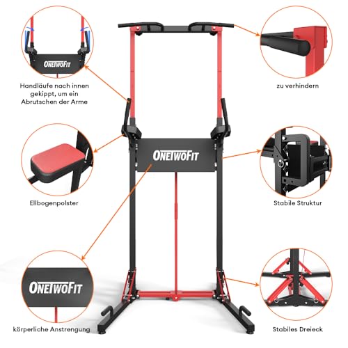 ONETWOFIT Freestanding Folding Pull Up Bar Power Tower Dip Station, Adjustable Height, 127-224CM Multifunctional Home Electric Station,Space Saving,Detachable