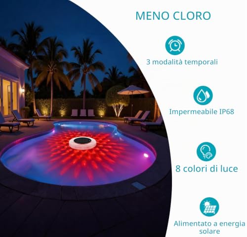 Solar Ionizer for Swimming Pool, Copper Floating Water Purifier with Multi-Color LED Night Light for Automatic On/Off, Pool Accessory Reduces Chlorine