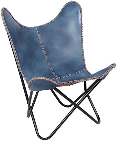 High Quality Navy Blue Leather Butterfly Chair with Black Frame in Black