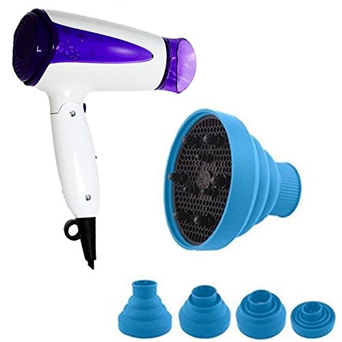 Click Here to See More Images PU Beauty Pure Acoustics Foldable Travel Hair Dryer Free Hair Dryer Diffuser Portable, Blue