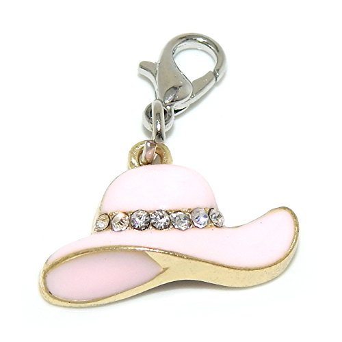 Pro Jewelry Dangling Gold Tone "Pink Sunhat w/ White Crystals" Clip-on Bead for Charm Bracelet 67164