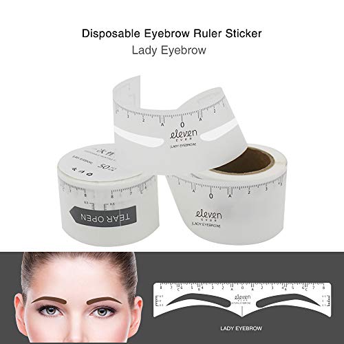 ELEVEN EVER 50Pcs Eyebrow Ruler Sticker, Disposable Eyebrow Shaping Stencils Adhesive Eyebrow Permanent Makeup Measure Tool (Lady Eyebrow)