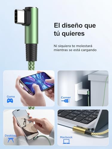 Cabo de carregamento rápido USB C, 3 pacotes 2M USB C para USB C PD3.0 Cabo de nylon USB tipo C 90 graus para iPhone 17 Pro Max Air 16 15, Galaxy S25 S24, iPad, MacBook, Pixel 10 9