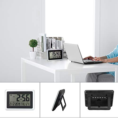 Digital Alarm Clocks for Bedroom, Large LCD Electronic Silent Wall Clock, Battery Operated Modern Desk Day Clock with Temperature and Date for Office, Kitchen, Living Room Decor for Heavy Sleepers - Thumbnail 5