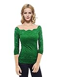 Maggie Tang Women's Long Sleeves Floral Lace Off Shoulder Twin Set Top