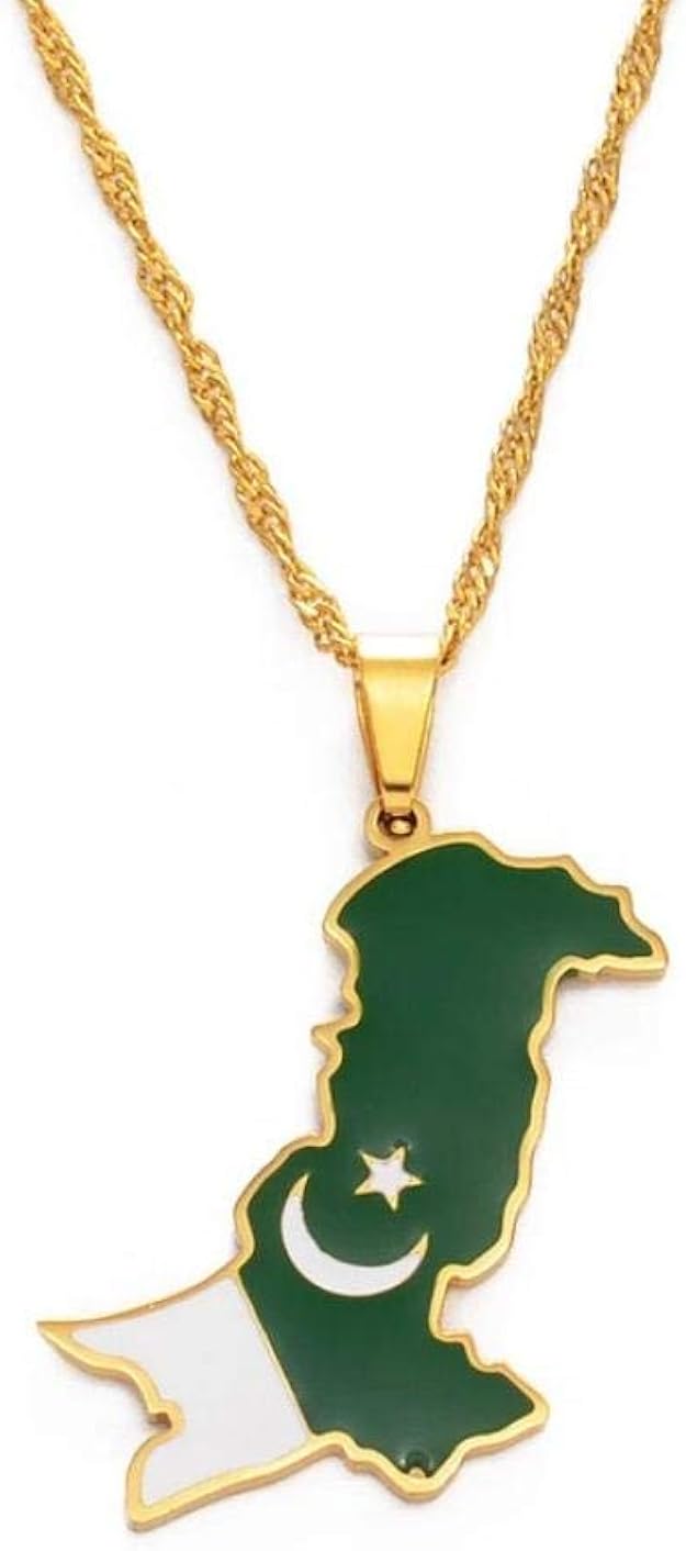 Pakistan Map & Flag Pendant Necklaces Stainless Steel