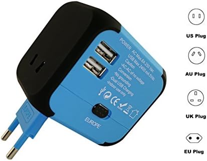 Vivkey International Travel Power Adapter with 2.4A Dual USB Charger with Worldwide AC Wall Outlets EU/US/UK/AU Plug for Europe,US,UK,Australia &amp; Asia Travel Use Built-in Spare Fuse