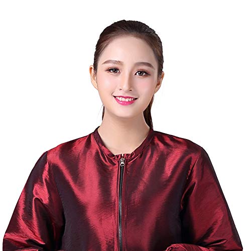 KAHOT Professional Salon Smock Stylist Jacket Cosmetology Uniform Zipper Hairdressing Cape Hairdresser Work Clothes Hair Beauty SPA Guest Client Kimono Gown (XL, Wine red)