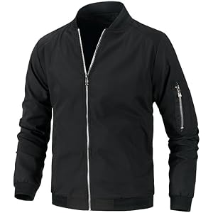 Men's Bomber Jacket Lightweight Full Zip Windproof Casual Flight Jacket Arm Pocket for Autumn Daily Outdoor Work Travel