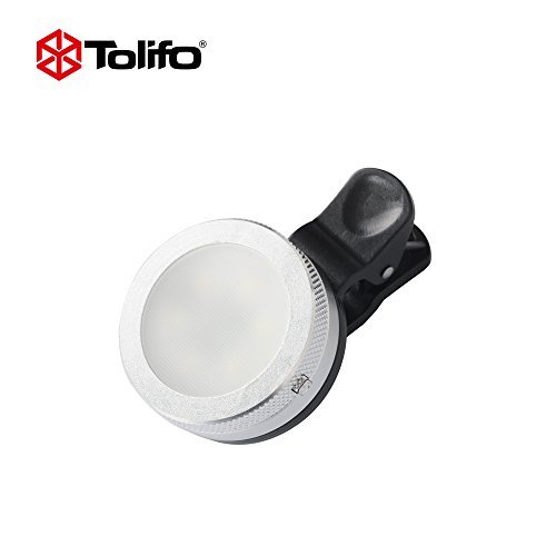 Tolifo Selfie Light for Camera Rechargable Battery Selfie LED Camera Light for iPhone iPad Sumsung Galaxy Photography Phones (Silver)