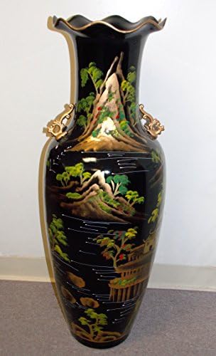 New 36" Oriental Black Asian Village Mountain Theme Bonsai Trees Floor VASE 3FT